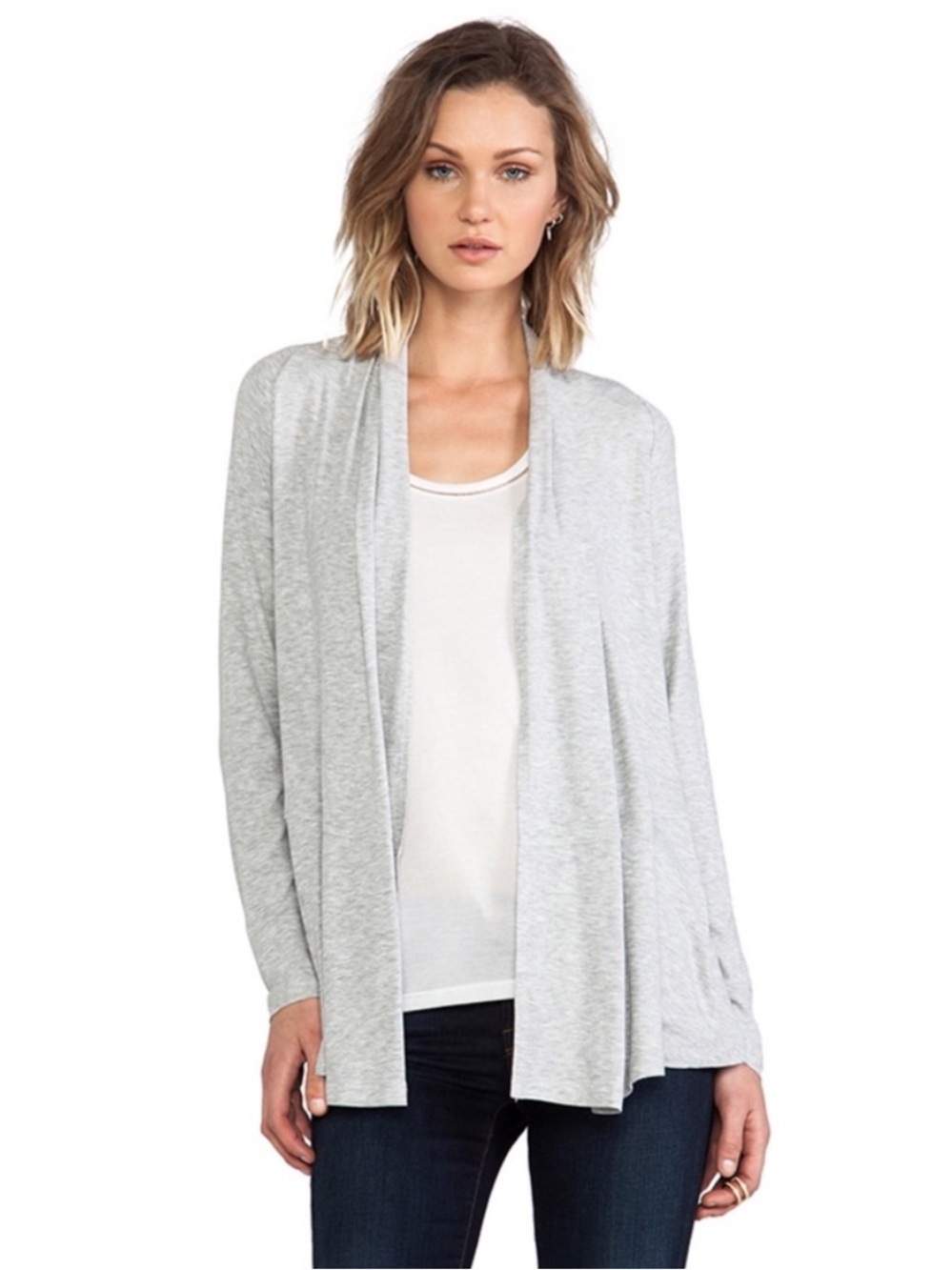 Theory Grey Kalalyn K Jersey Knit Open Front Shawl Collar Cardigan - Size Small